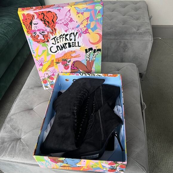 NEW Jeffrey Campbell Black Lace Up Thigh High Boots Size 6 - Picture 4 of 5